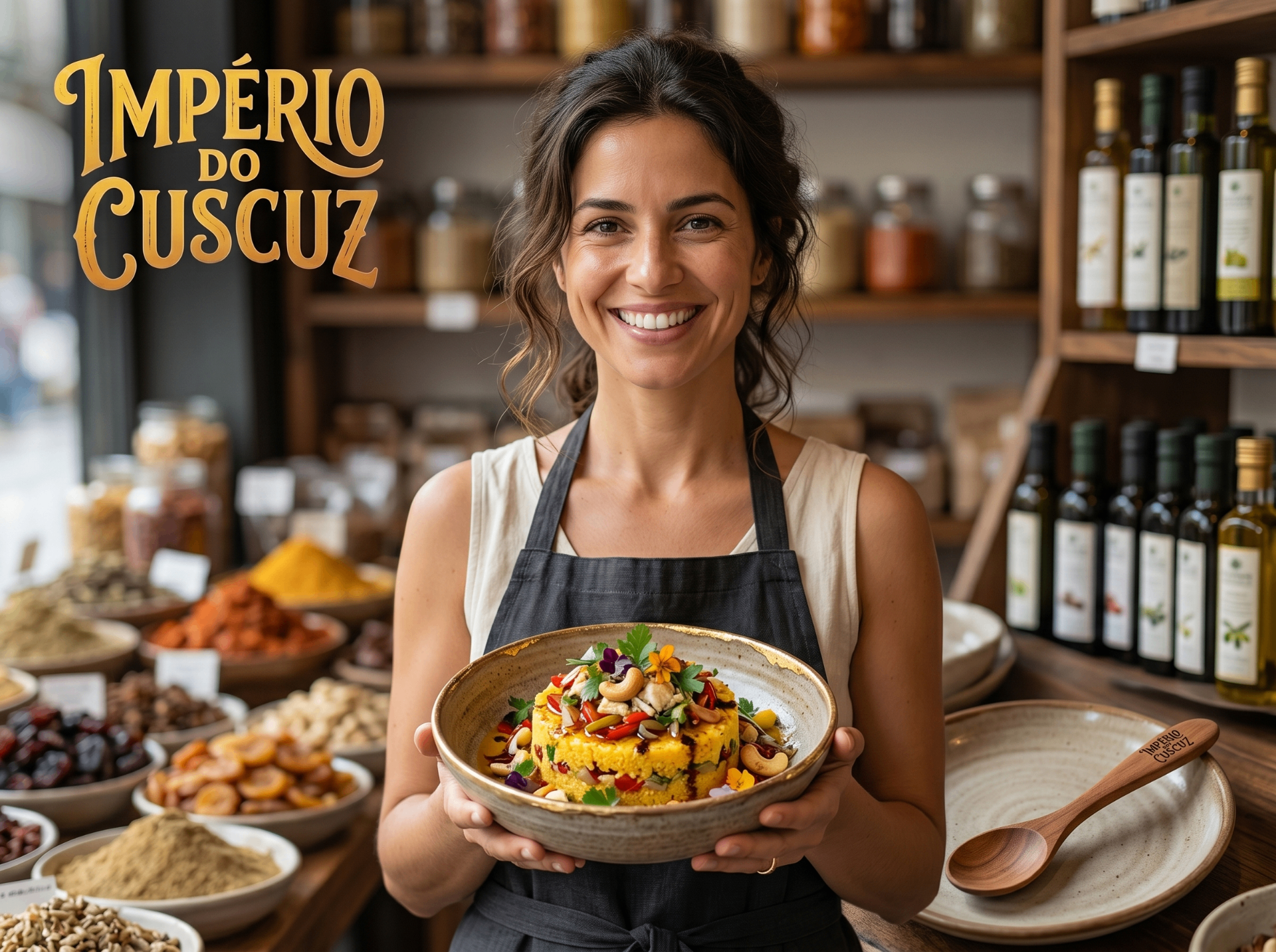 Chef do Império do Cuscuz com prato pronto